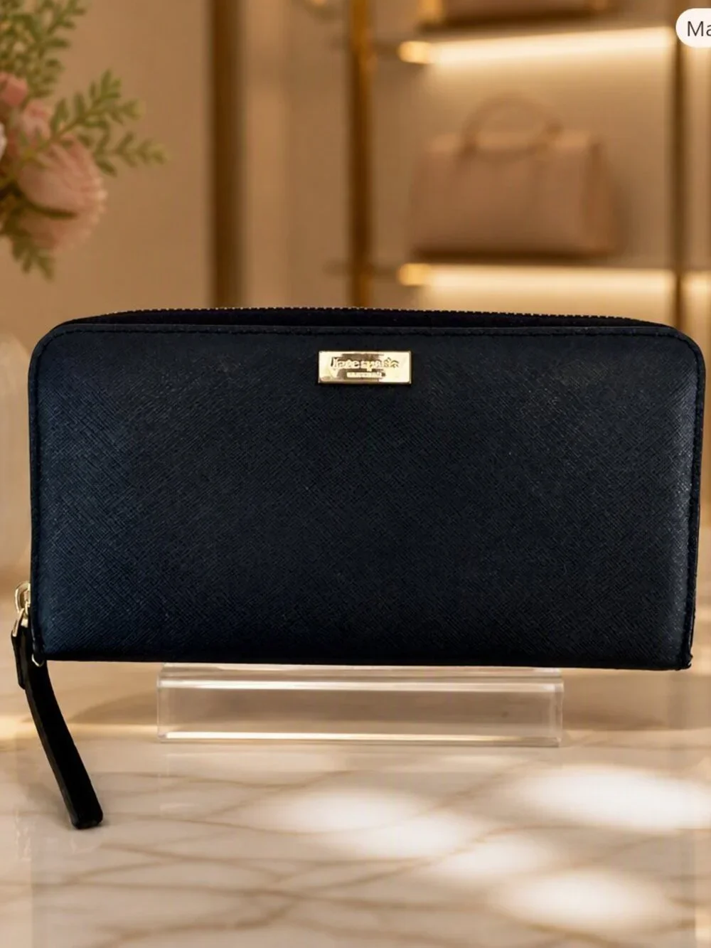 Kate Spade Black Leather Long 3/4 Zip Wallet